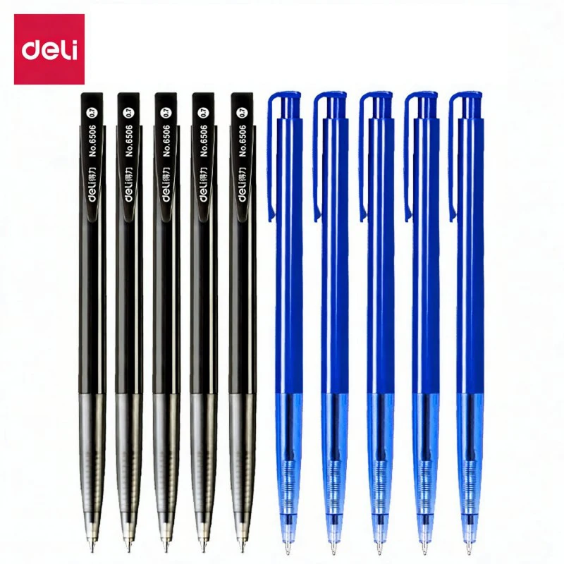 Deli 10/60Pcs Fine Point 0.7mm Ballpoint Pen Set Bullet Tip Black/Blue Ink Office School Stationery Supplies