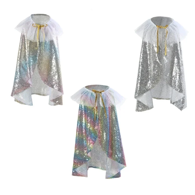 Colorful Glittering Girls Role-Play Princess Cloak for Festival Party Cosplay Costume Accessories Cape Children Dress Up Clothes