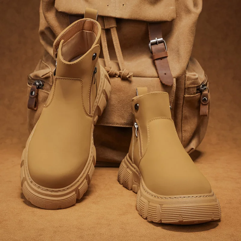 Men Casual High Top Boots with Side Zipper Breathable Comfort for Outdoor Sports Hiking Trekking