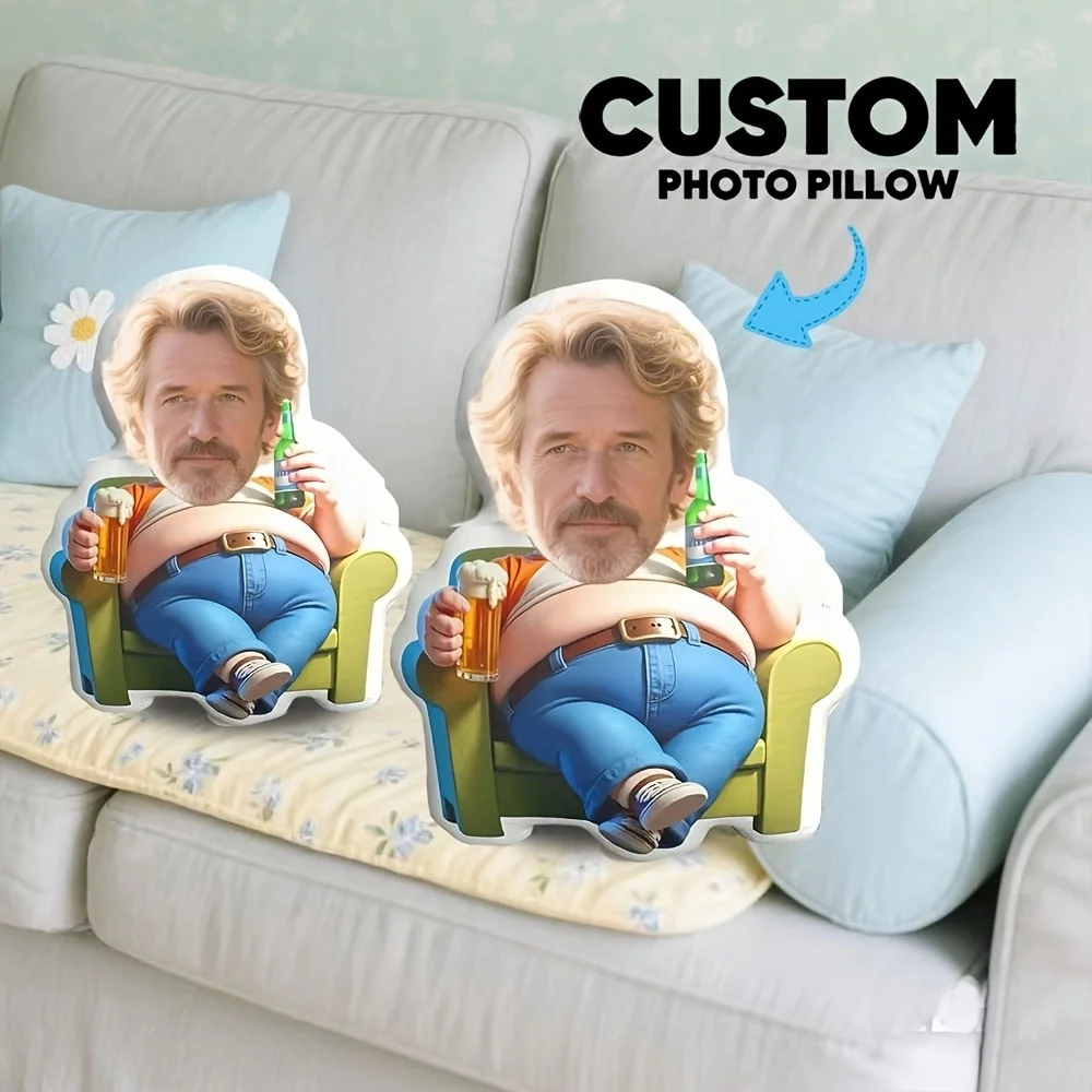 Customized Portrait Photos Irregularly Shaped Pillows Lazy Beer Uncle Sofa Design Fun Gifts for Friends Home Bedroom Placement