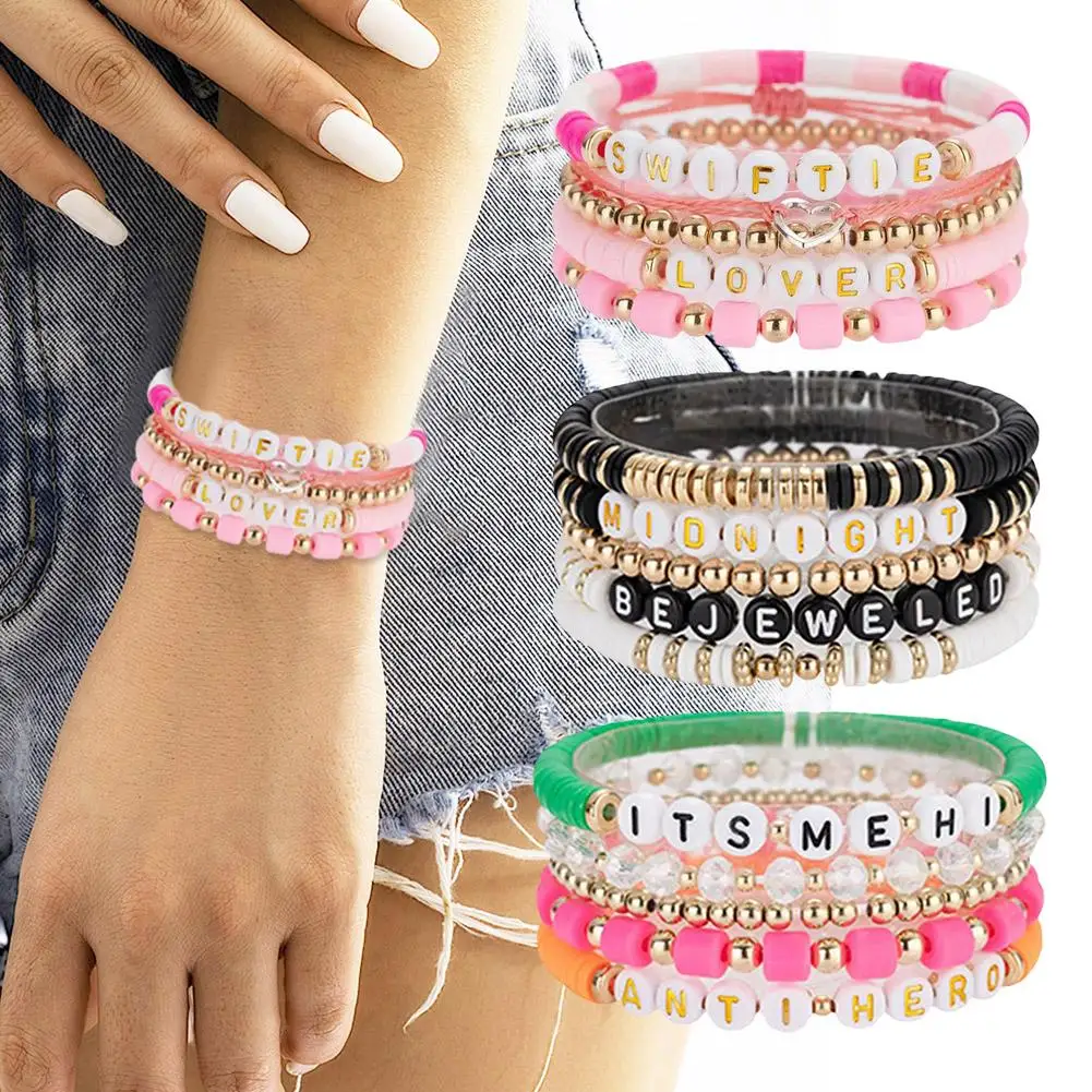 Bohemian Friendship Bracelets For Fans Midnights Reputation Lover Folklore Speak Now Outfit Clay Ts Bead Multi-layer Bracel X6x7