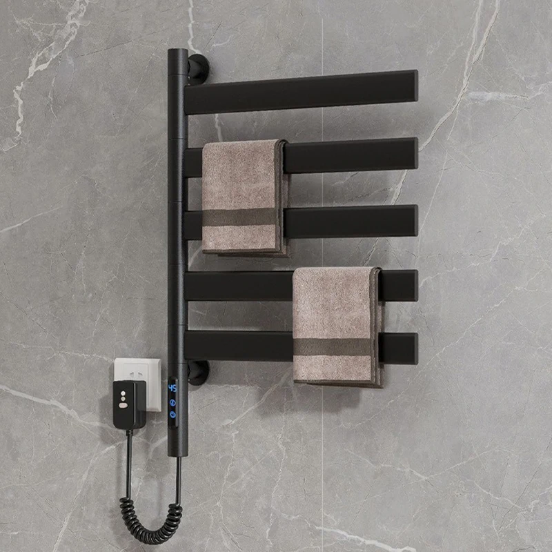 

Smart Electric Heated Towels Rail Multi Functional Towel Warmers Stainless Steel Rotating Racks Towel Rack Without Drilling