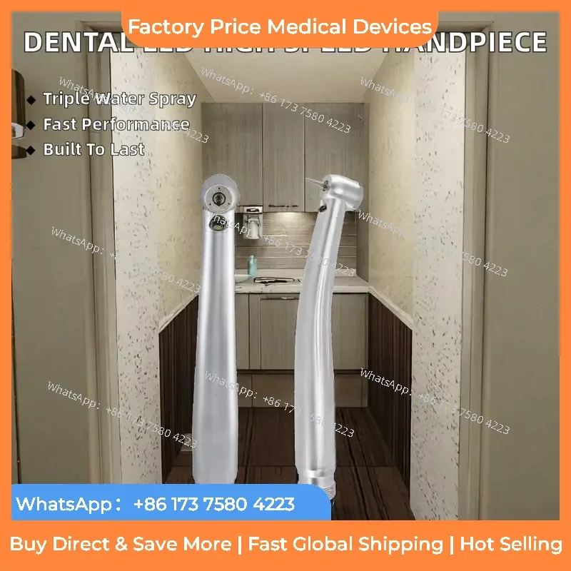2026 High Quality Electric LED High Speed Stainless Steel Push Button Turbine Handpiece with 3 Water Spray fastshippin