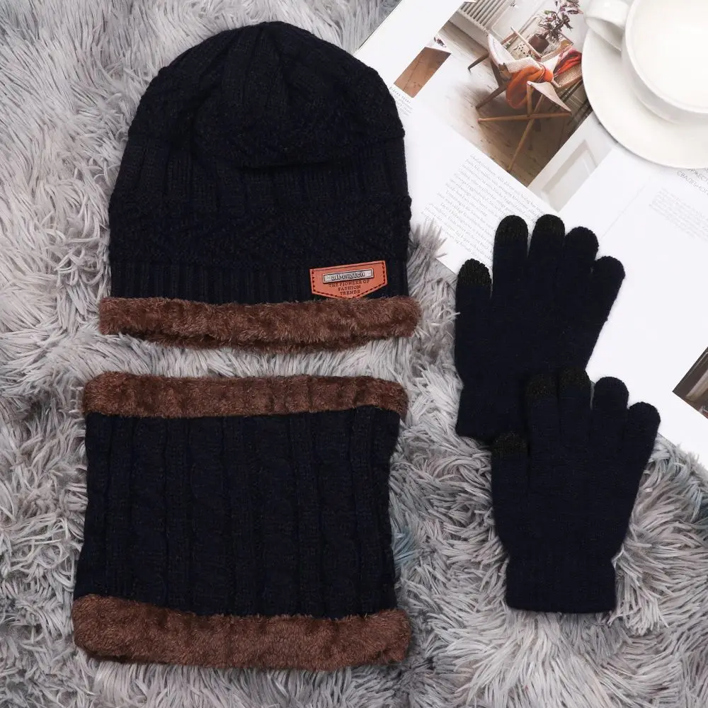 3 In 1 Touch Screen Gloves Winter Warm Beanie Hat Hat Scarf Gloves Set And Neck Scarf Neck Warmer