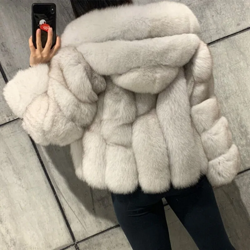 Women Full Pelt Genuine Hooded Jacket Thick Overcoat Outwear Real Fox Fur Coat Winter Thick Soft Warm Fluffy Jackets 2024 NEW