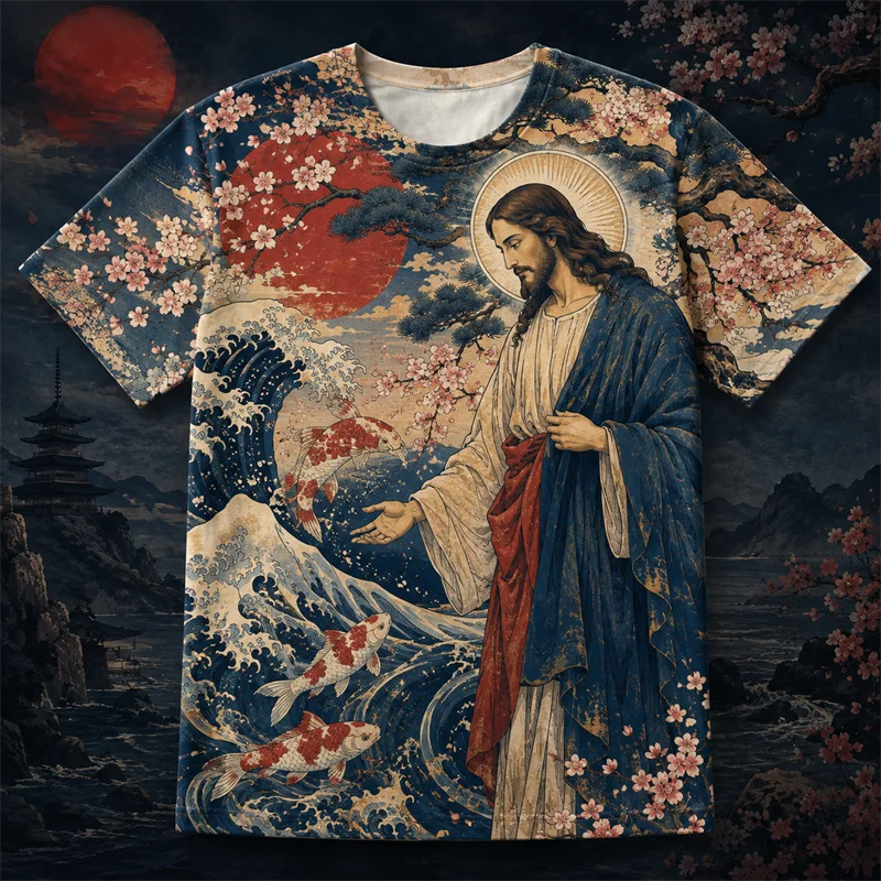 Fashion Jesus Graphic T Shirts For Men Summer Trendy Short Sleeve 3D Printed O Neck T-shirts Cool Hip Hop Street Christian Tees