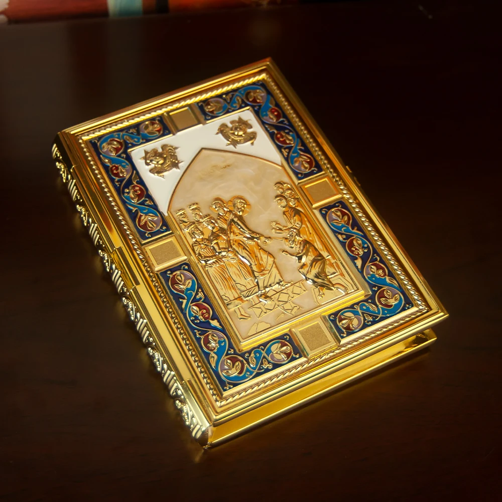 Ostorthodoxe Heilige Schriften Evangeliumsbuch-Umschlag für Kirchen mit Hochwertiger Handarbeit und Goldverzierung – Detail 3