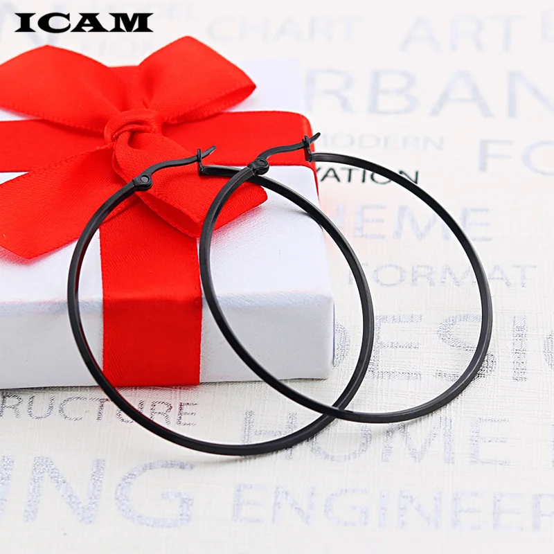 ICAM Trendy Large Hoop Earrings Big Smooth Stainless Steel Circle Earrings Basketball Brincos Loop Earrings for Women Jewelry