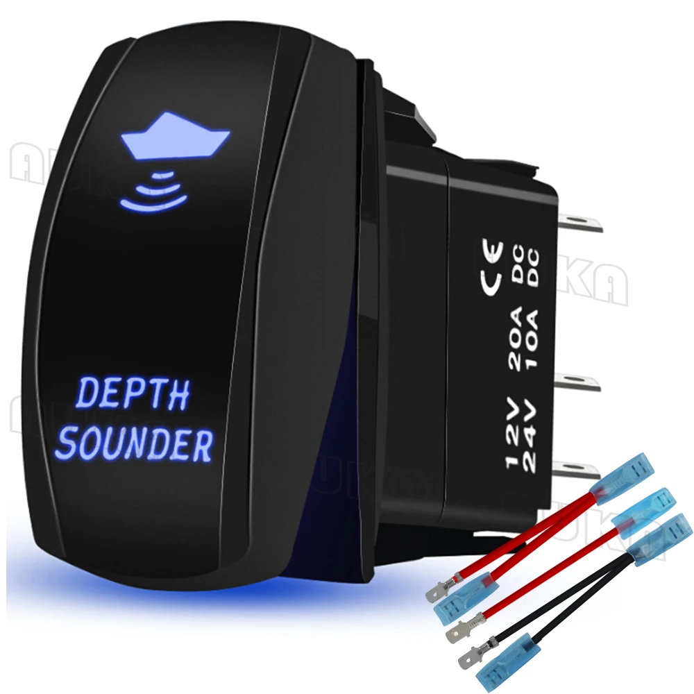 SOUNDER-Joli à bascule marche-arrêt, lumière bleue avec jeu de fils, 5 broches, laser SPST, interrupteur interdit, bateau marin, voitures, camions, montres, 12V, 24V