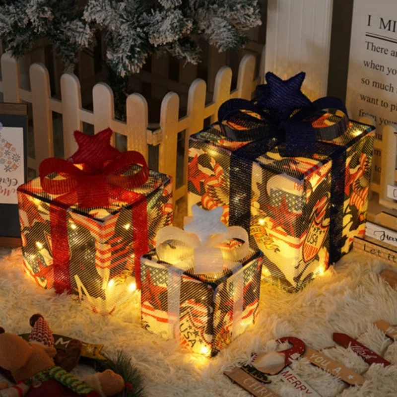 2024 Christmas New Product Light String Christmas Gift Box 3-Piece Set Holiday Gift Colorful Lights Room Props Decoration Lights