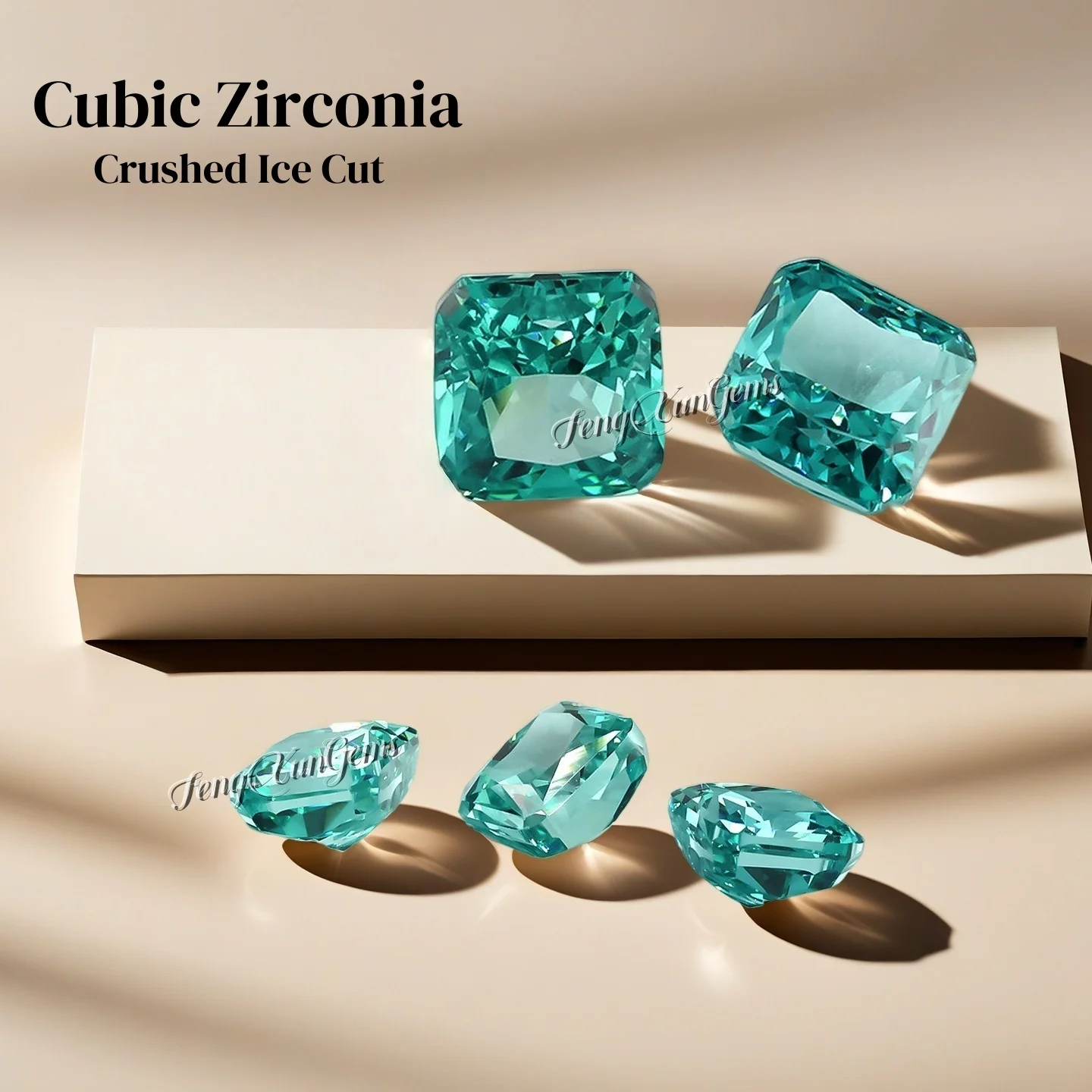 

Cubic Zirconia 5A Grade Biue Green Color Square 4k Crushed Ice Cut Synthetic Gems Loose Stones For Jewelry Making Materials