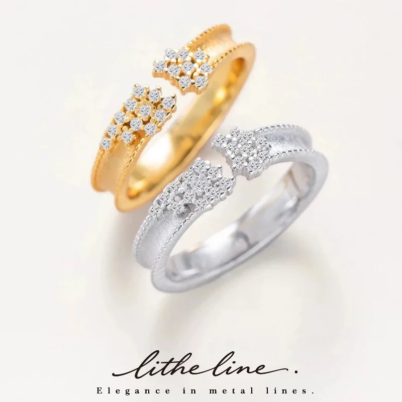 Litheline 24K Gold Plated Brass Milgrain-Edged Open Ring Multi-Stone CZ Clusters Irritation-Free Gentle Fit Office-Ready Jewelry