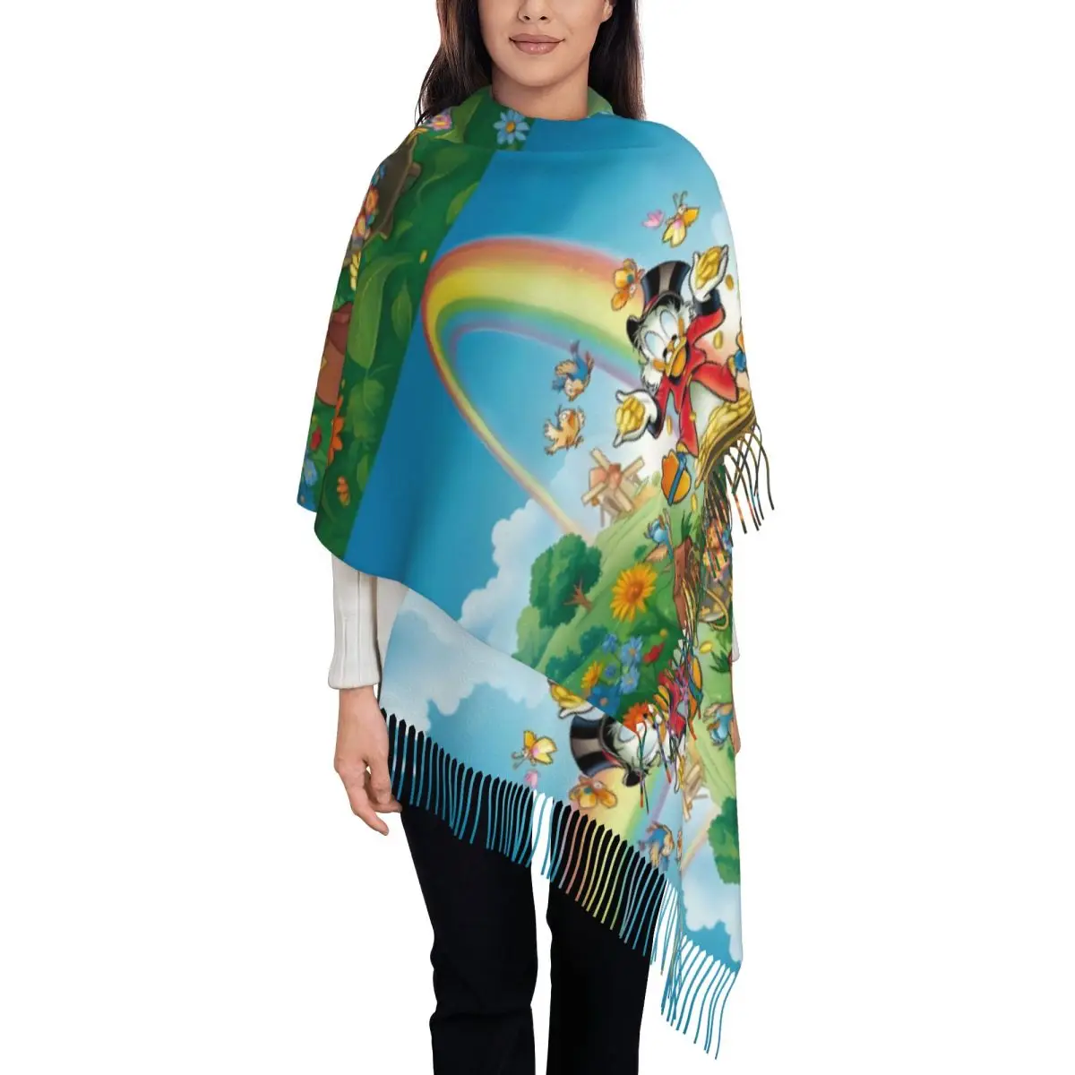 

Шарф на заказ для женщин, длинные зимние теплые шаль с кисточками, унисекс, милые шарфы с героями мультфильмов