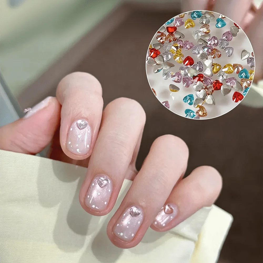 

50 шт. - 3 мм, разноцветные блестящие стразы для ногтей в форме сердца, милые мини-сердечки, стразы для маникюра, с коническим дном, в форме персикового сердца, алмазы для маникюра