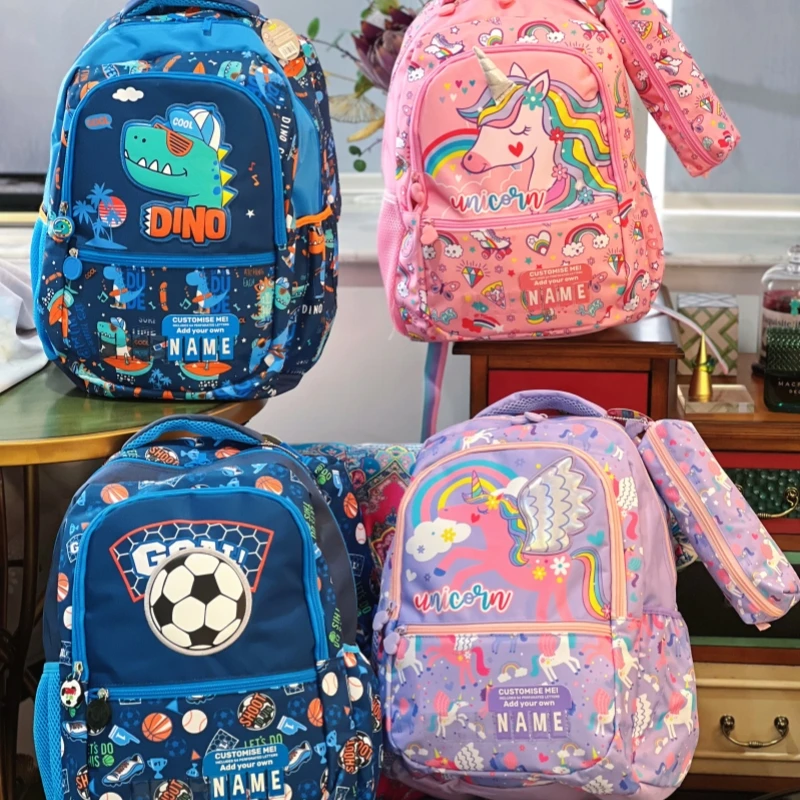 VEST Lightweight Backpack for primary school students, girls, kindergarten girls, Grade children (Blue Dinosaur)