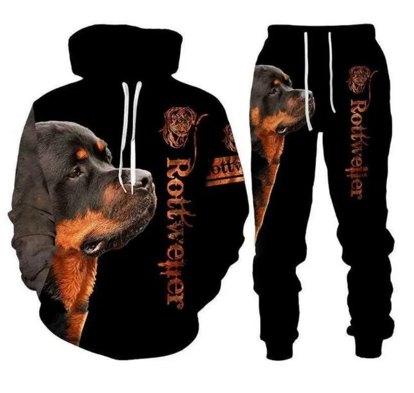 

New Men/Womens Rottweiler Dog Funny 3D Print Fashion Tracksuits Crewneck Couple hoodie Joggers Pants + Hoodies