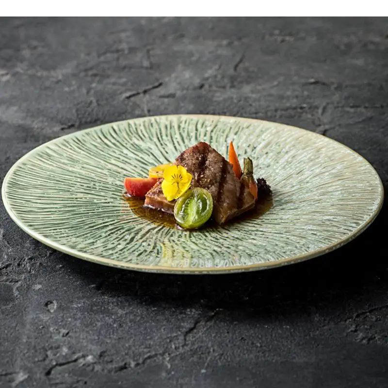 

Kiln Changes Green Ceramic Plate Steak Pasta Salad Plates Soup Bowl Restaurant Molecular Cooking Specialty Tableware