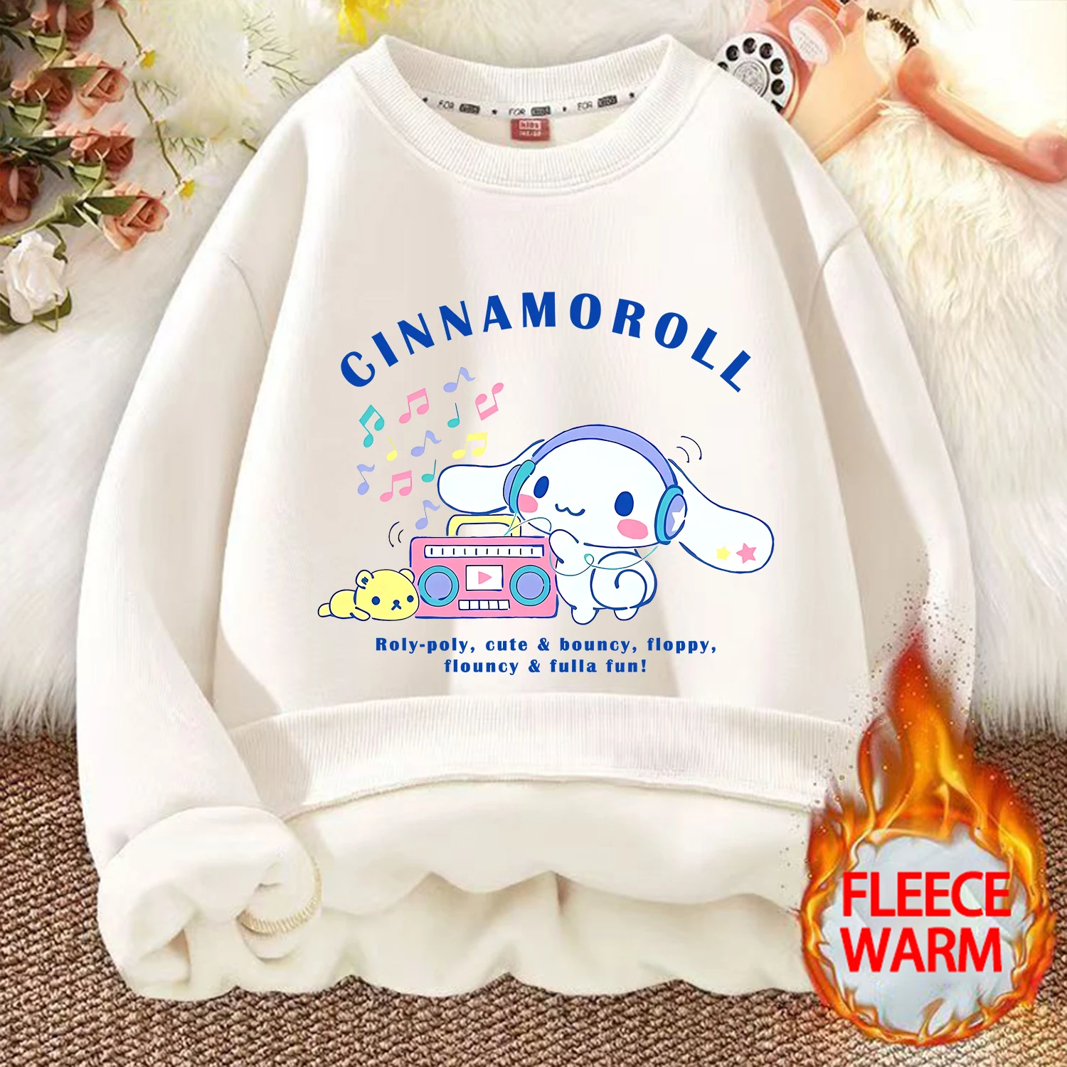 Cinnamoroll  New Hoodie for Children Cute Cartoon Fleecing Clothing Girls White Clothes Fashion Kids Winter Warm Sweatshirt Gift