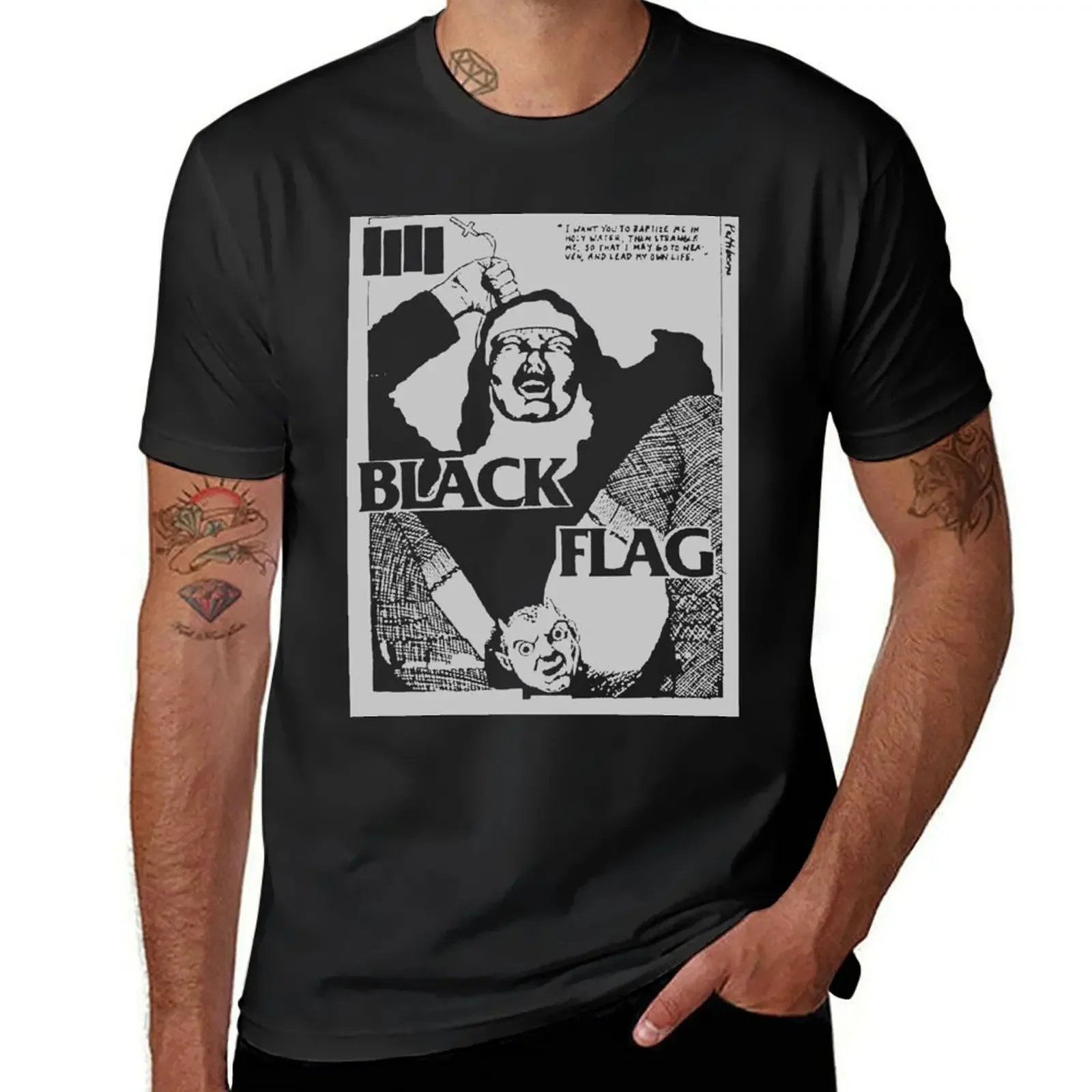 Black Flag - Nun T-Shirt summer top blue archive blacks Short sleeve tee shirts men