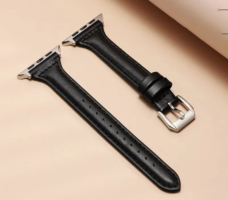 Slim leather strap for Apple Watch band ultra2 49mm series 9 7 8 41/45mm correa 38/42mm sport bracelet iWatch SE 6 5 4 40mm/44mm image 3