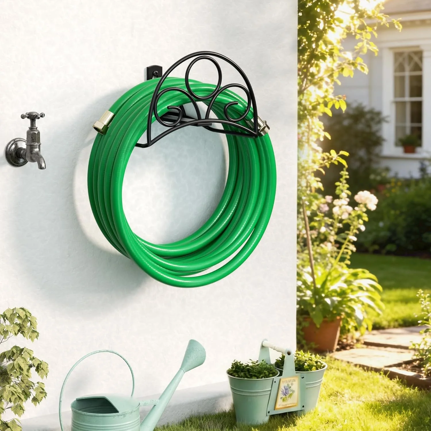 Garden Hose Reel Carbon Steel Rotating Water Hose Holder Wall Mounted Storage Bracket for Car Washing Plant Watering Durable