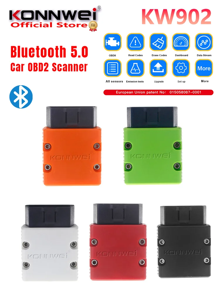 2026 KONNWEI KW902 Elm327 V1.5 OBD2 Bluetooth Auto-Diagnosescanner Mini OBD Codeleser für Android/iOS – Fehlermeldung für Motorleuchten ausblenden