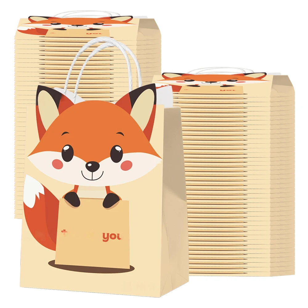 Sacs à cadeaux en papier avec poignée, 5/10/20/30 pièces, animaux de dessin animé, sac cadeau en renard reconnaissant, sacs à bonbons, fournitures de fête d'anniversaire pour enfants