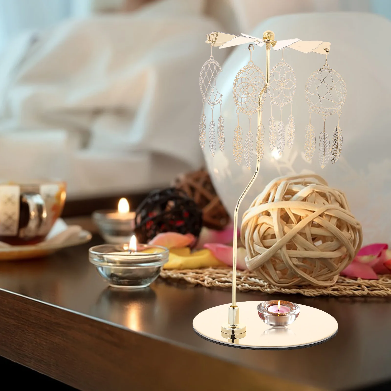 

Aromatherapy Rotating Holder Stainless Steel Dreamcatcher Style Desktop Stand for Dining Table Shelf Decor Festive