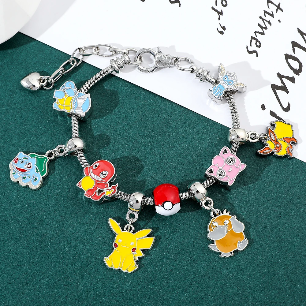 Pokemon Anime Figure Enamel Charm Bracelet Pikachu Psyduck DIY Handmade Beaded Bracelets Creative Fashion Accessories for Women