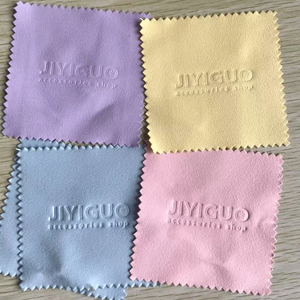 10*10 Gold Stamping Polishing Cloth LOGO Pink White Embossed Individually Packaged Double-Sided Velvet Silver Polishing Cloth