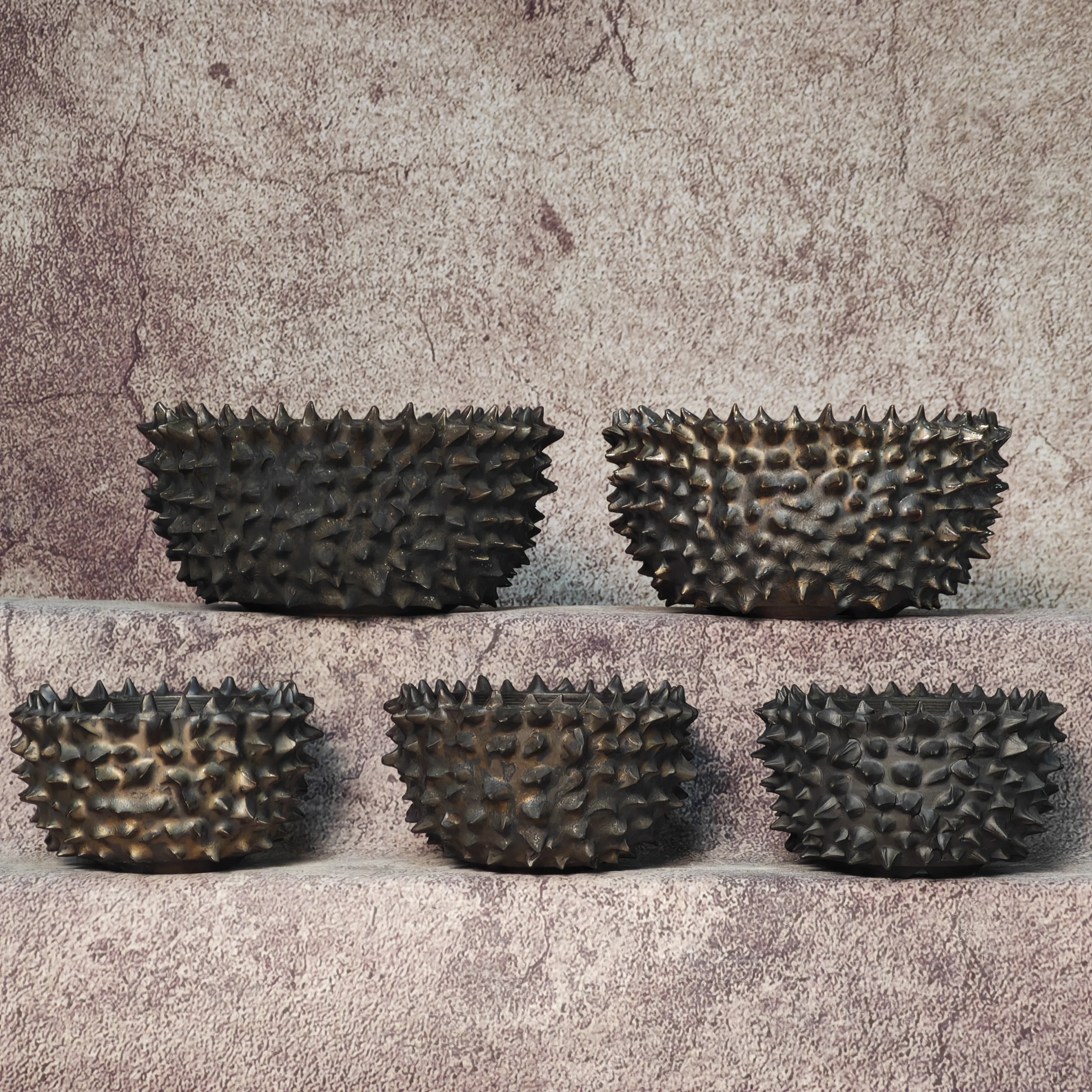 Handmade Pinched Thorny Cracked Durian Shape Pot, Irregular Ceramic Planter, Caudex Bonsai Bowl, Unique Succulent Agave Plant P