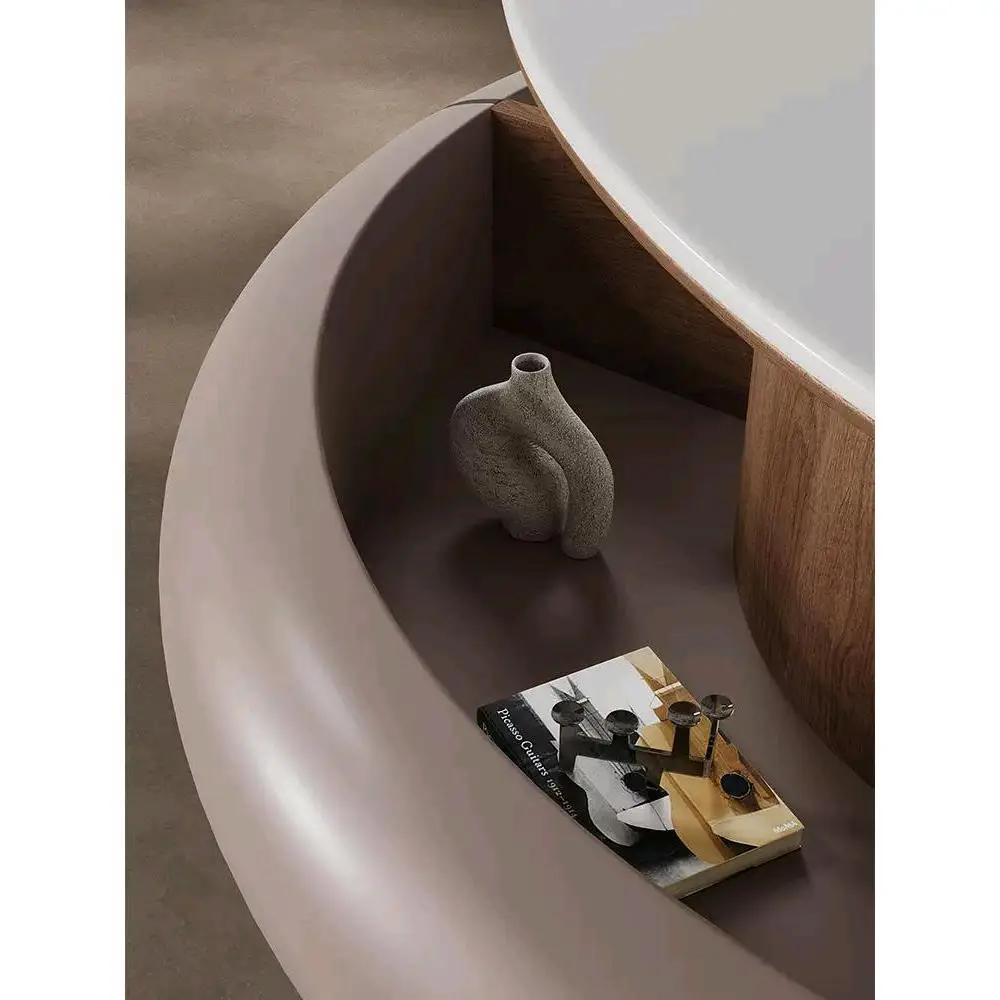 Italiaanse lichte luxe roterende microkristallijne steen klein appartement ronde salontafel combinatie crème wind eenvoudig