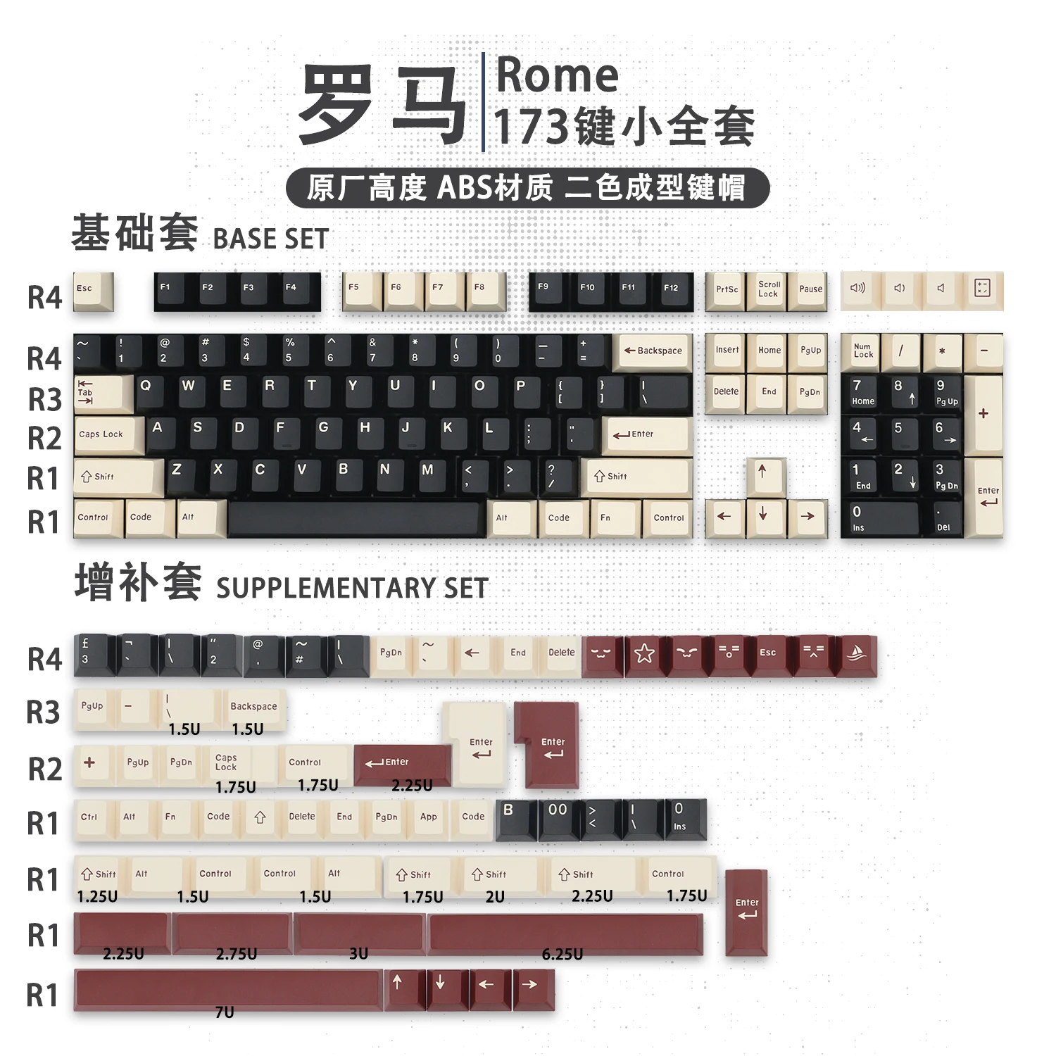 

173 Keys/set GMK Rome Keycaps ABS Double Shot Keycap Cherry Profile Key Caps With ISO Enter 3U 7U Spacebar For HHKB EU Layout