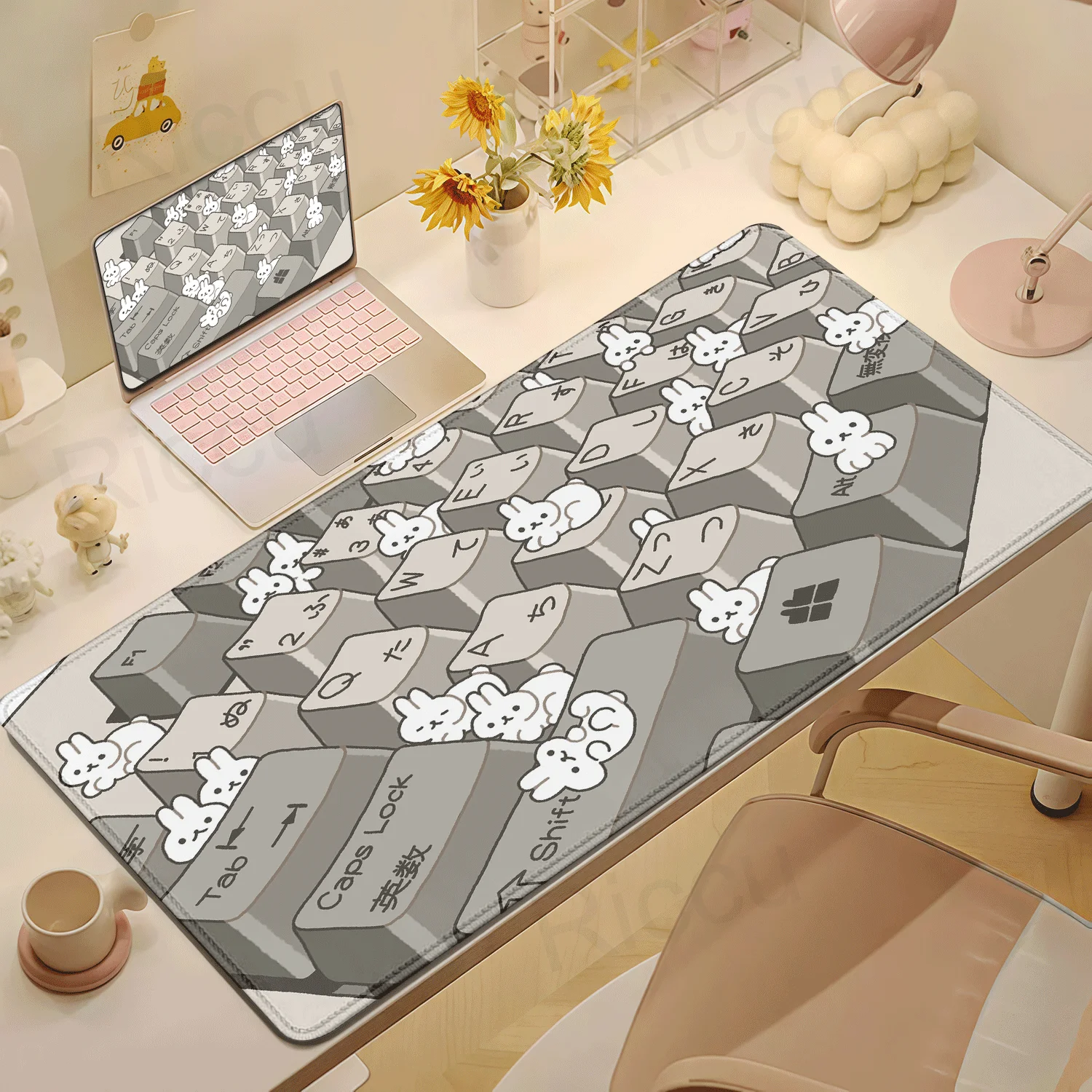 Cute Pink Rabbit Large Size Anime Mouse Pad Laptop Keyboard Pad Table Mat for Playing Games rug Office accessories mousepad