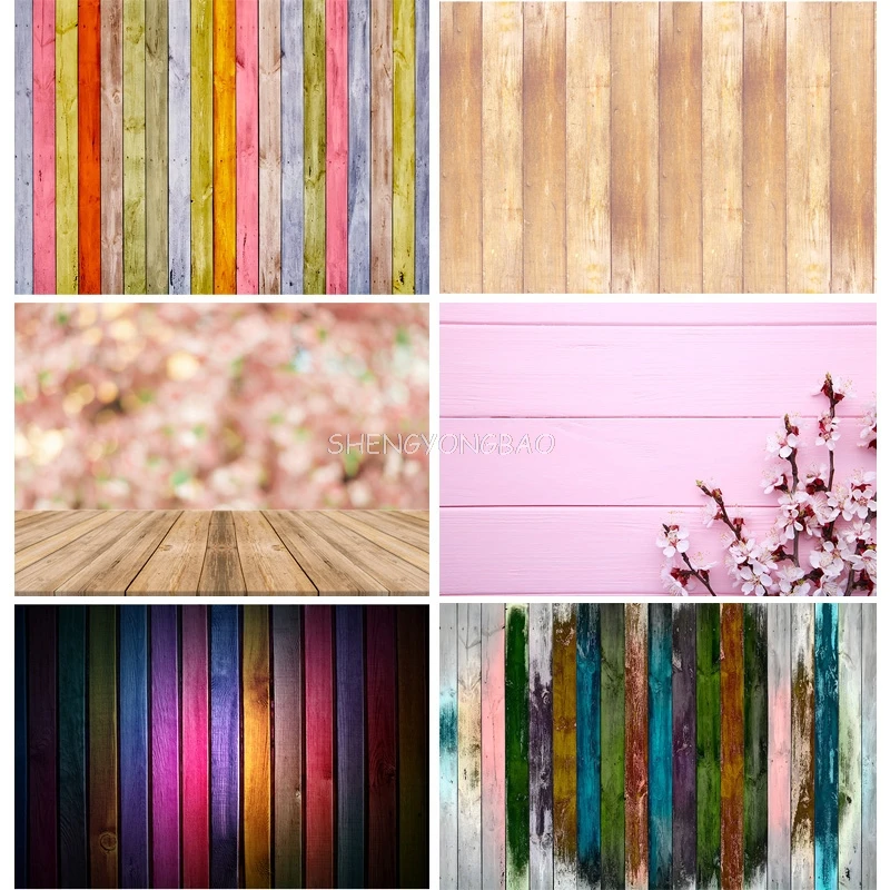 Vinyl Colorful Wooden Texture Background Wood Planks Grain Photography Backdrops Photo Studio Props YXX-89