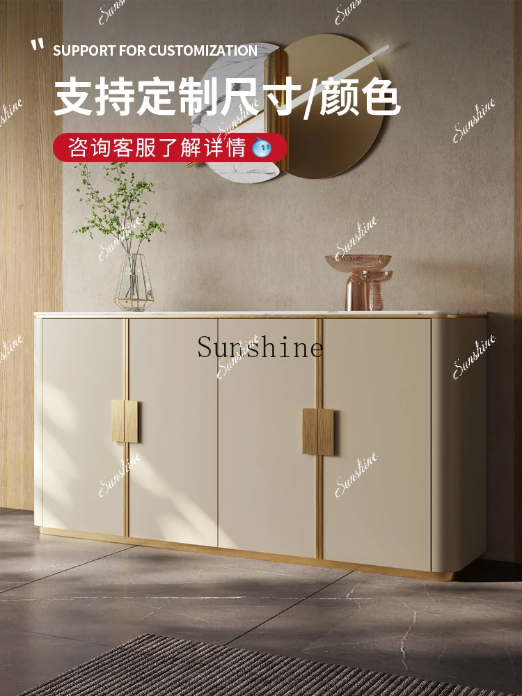 

Modern simple guest restaurant against the wall, rock slab saddle leather side cabinet FT