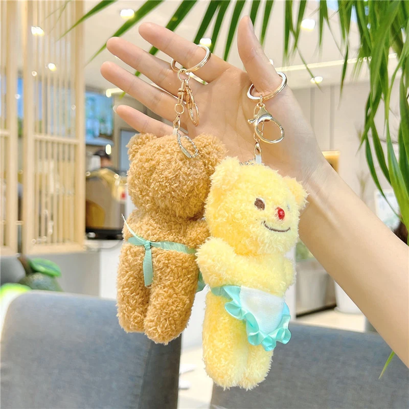 

1Pcs Cute Butter Bear Doll Keychains For Bag Pendant Cute Small Bear Plush Keychain Funny Brown Bear Plush Toy Pendant Keyring