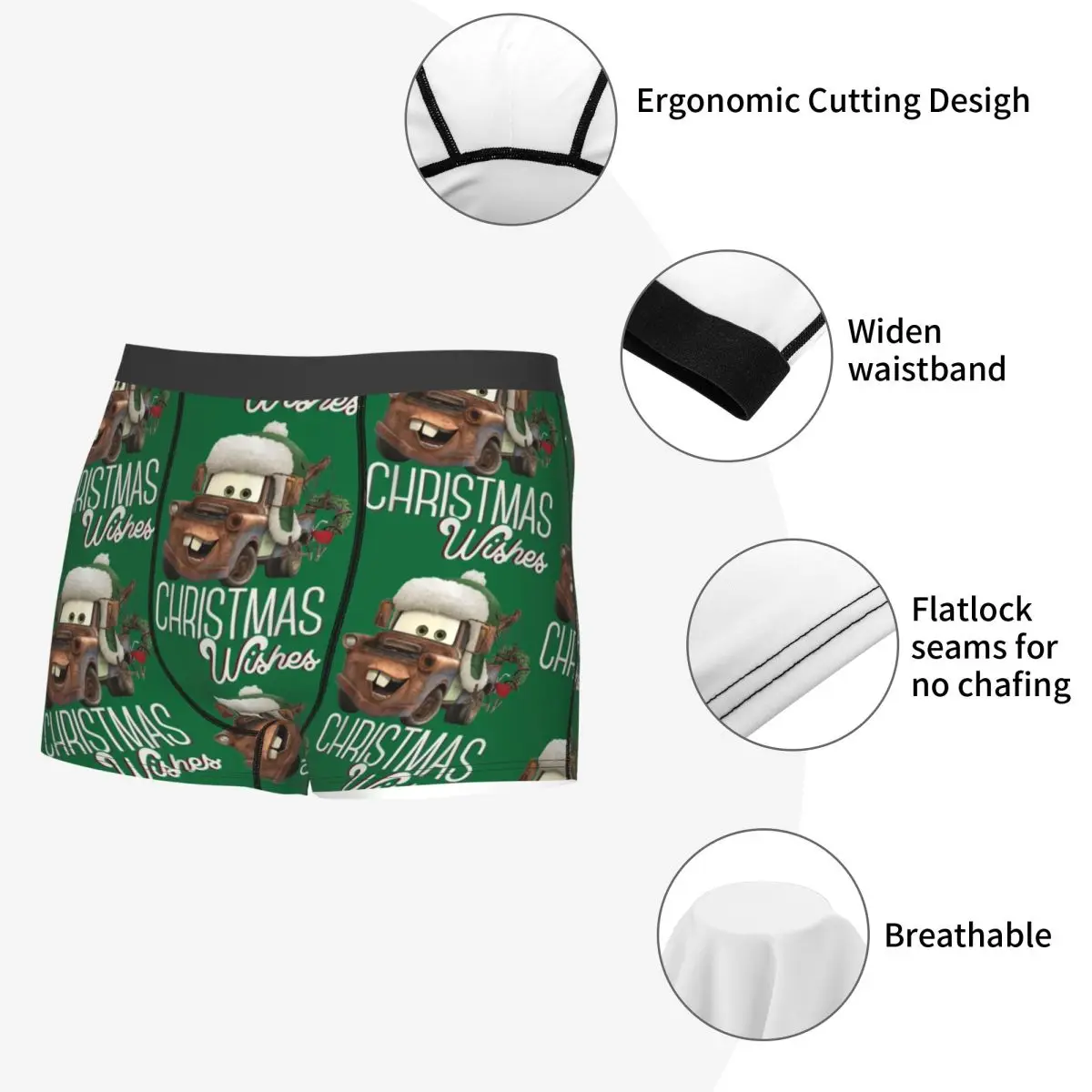 Men\'s Mater Christmas Wishes Lightning Mcqueen Boxer Shorts Panties Breathable Underwear Homme Printed S-XXL Long Underpants