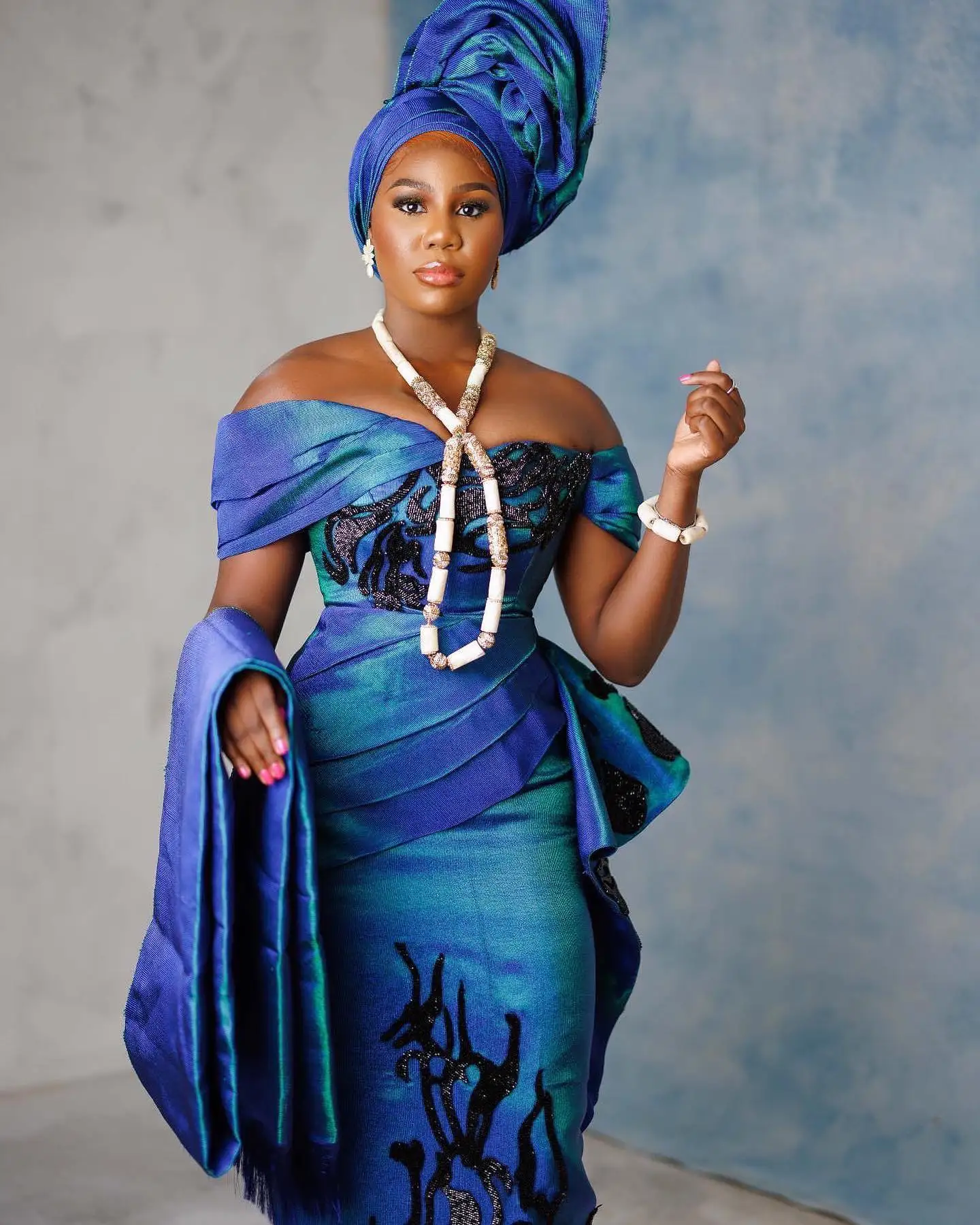 Nigerian Blue Taffeta Formal Dress Off the Shoulder Floor Length Appliques Aso Ebi Prom Dresses African Evening Gown Custom Made