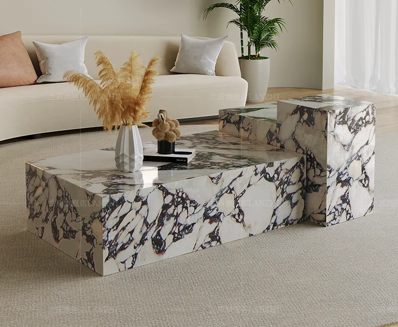 Slate coffee table, Italian light luxury, modern marble Bulgari living room, large and small corner combination image 3