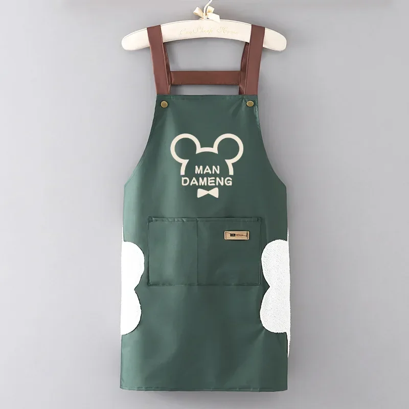 Disney Mickey Mouse PVC Waterproof Aprons for Women Man Kitchen Animes Aprons with Pockets Hand Towels Restaurant Chef Uniform