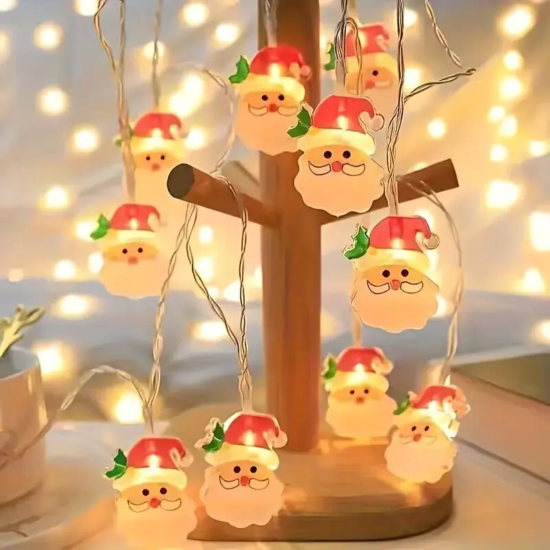 Christmas Led Decor Lights Santa Snowman Christmas Tree Pattern Battery Powered For Indoor New Year Christmas Tree Home Decor