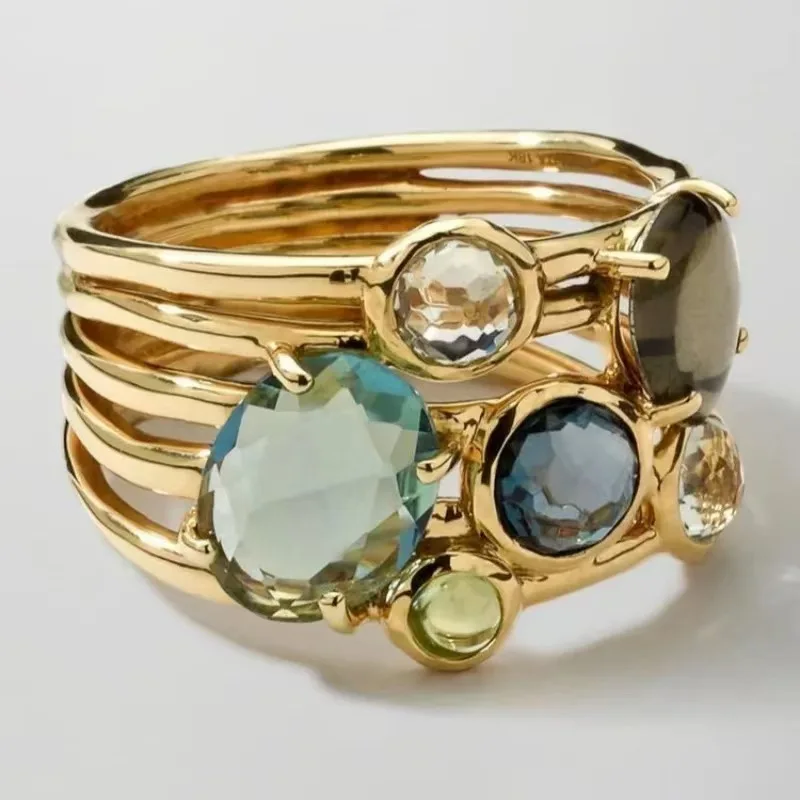 2026 New Hollow Gold Color Inlay Colorful Stone Ring For Women Birthday Accessories Gifts Custom Jewelry Vintage