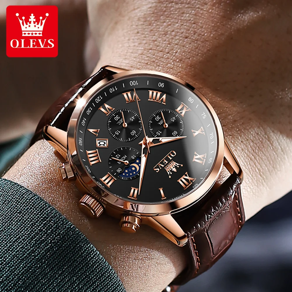 

OLEVS Business Mens Watches Top Brand Luxury WristWatch Quartz Clock Leather Watch Men Waterproof Sport Luminous Reloj Hombre