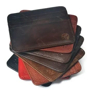Retro First Layer Genuine Leather Card Bag with 7 Slot Super Thin 100% Real Leather Bank Card Holder Coin Purse Sort Wallet