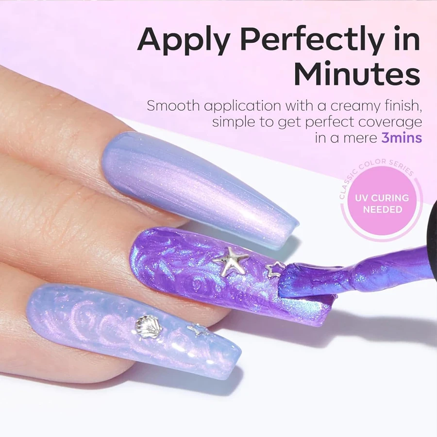 10ML Fioletowy Lakier Hybrydowy do Paznokci z Brokatem, Półtrwały, Usuwany Soak Off, Żele UV do Paznokci, Lakier do Zdobienia Paznokci, Zimowy Salon i Dom