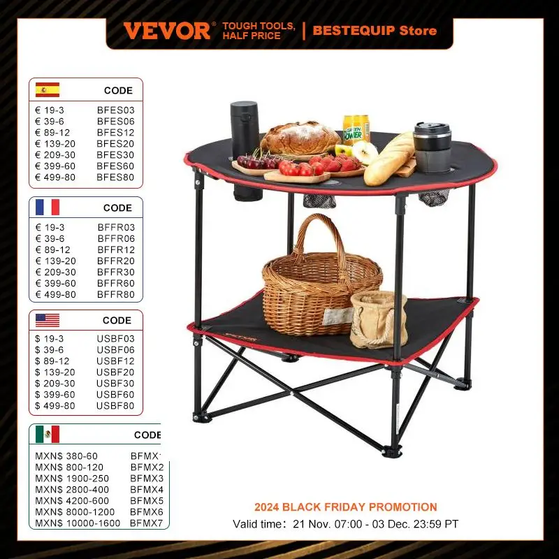 VEVOR Outdoor Camping Folding Table Picnic BBQ Ultralight Foldable Table Barbecue Dinner Desk for Fishing Hiking Lightweight