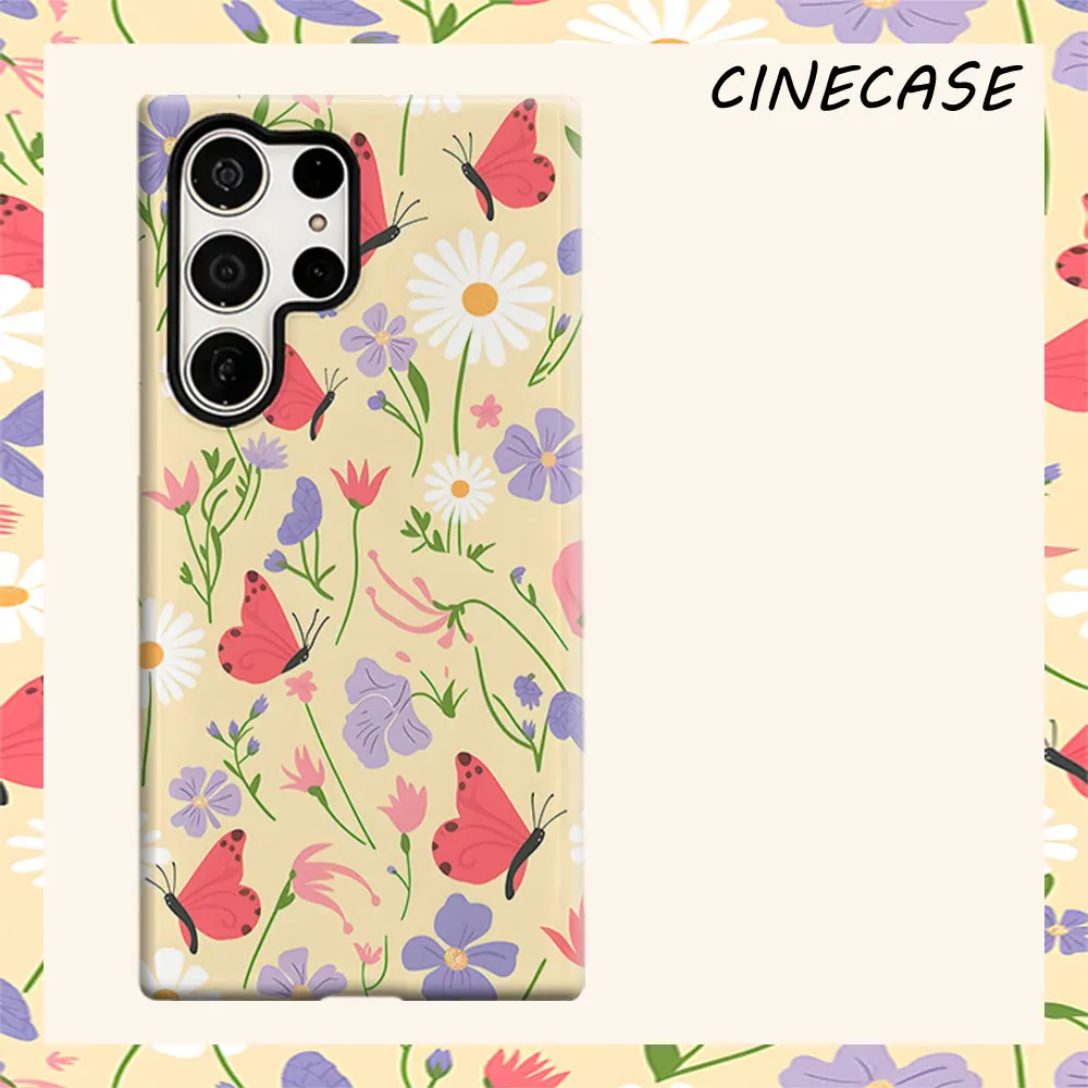 yellow red butterfly daisy For Samsung Galaxy S26 S25 S24 A56 A36 Dual Layer Luxury Fashion Full Lens Protective Case