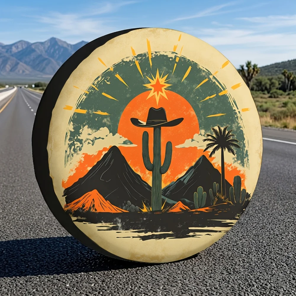 Western Desert Cactus Spare Tire Cover Universal 14-17 Inch for SUV Trailer Car Decoration