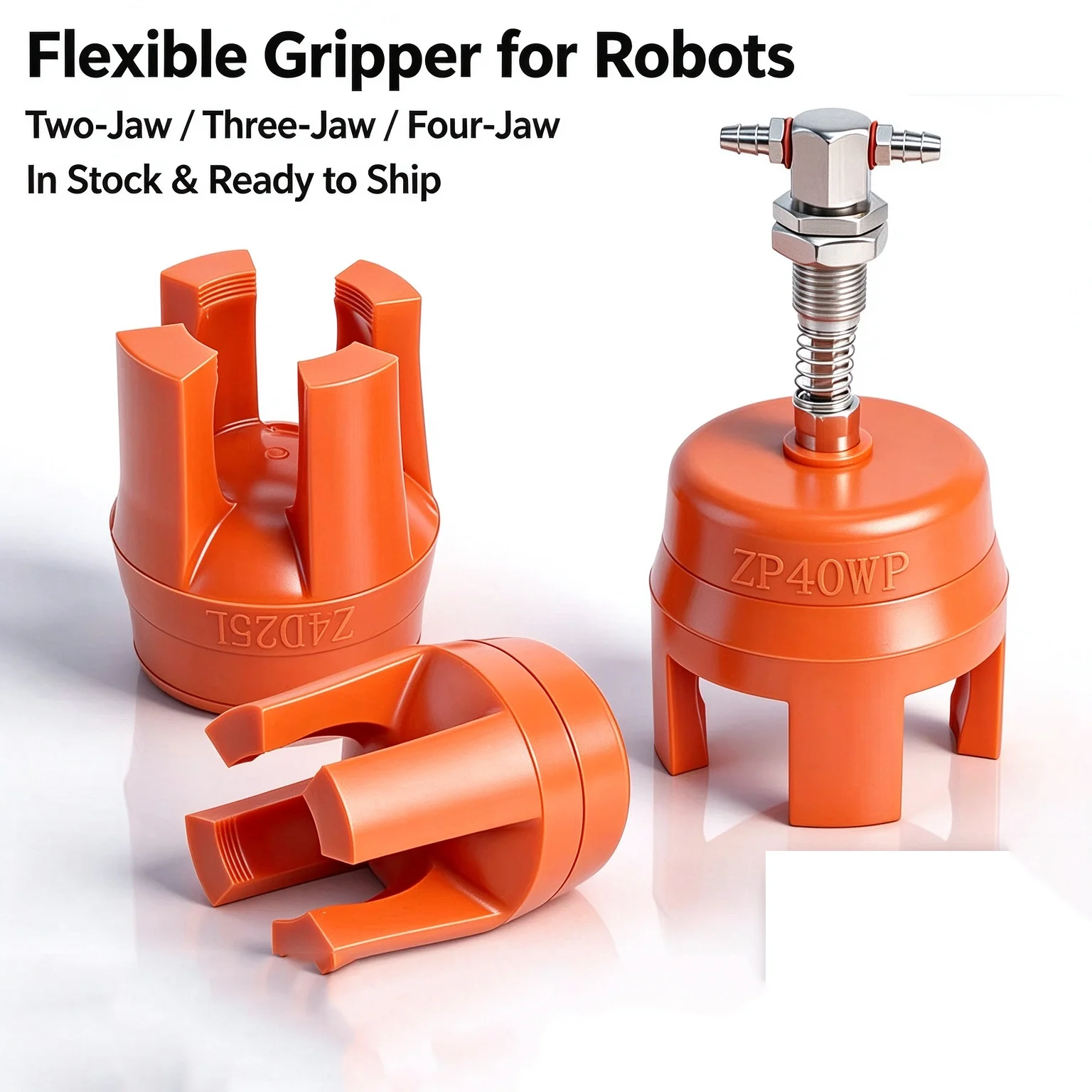 Z2D Series 2-Finger Pneumatic Gripper, 0-95mm, Silicone Suction Cup with Buckle/Hook for Injection Molding Robot